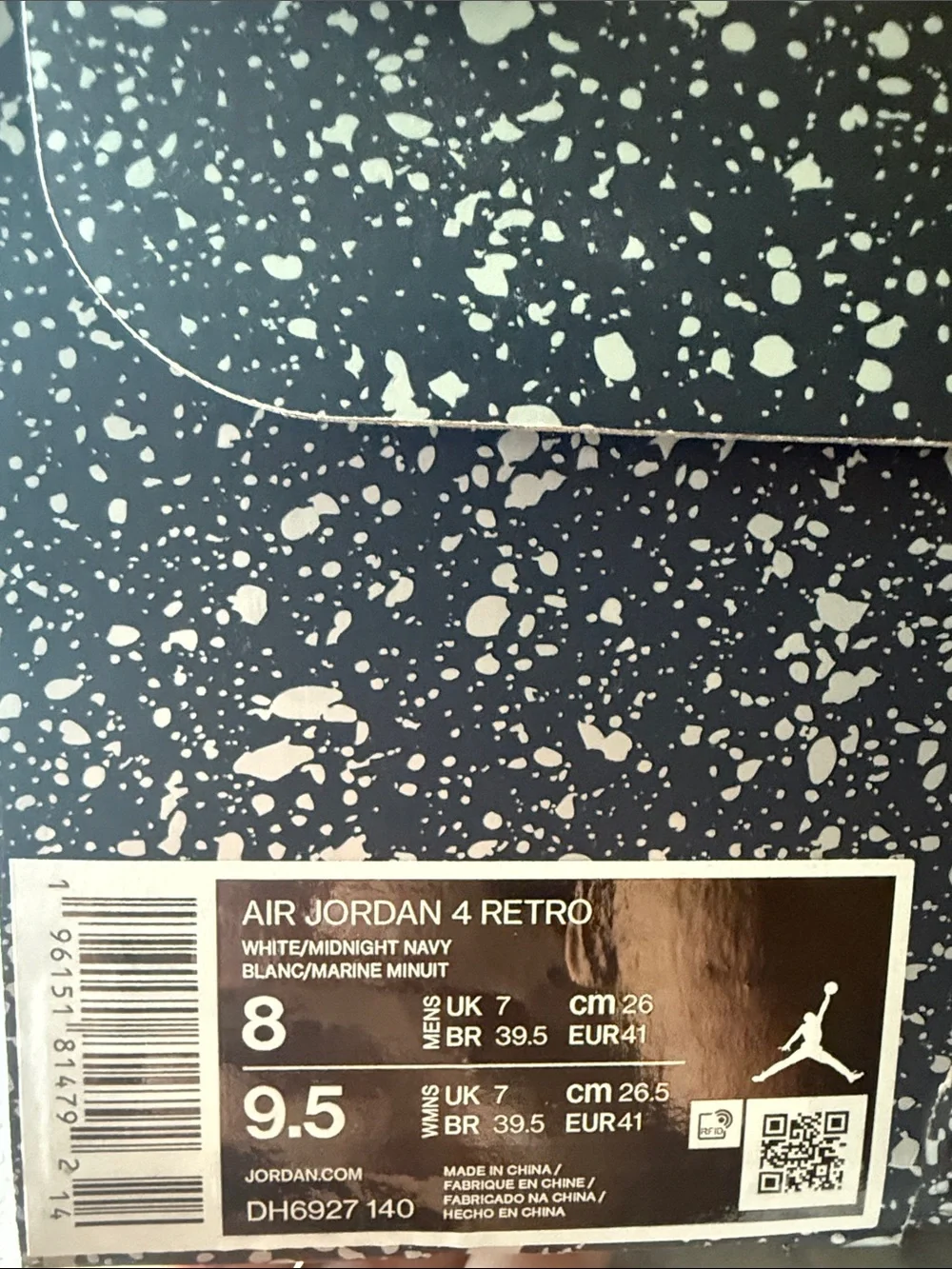 Jordan 4 Retro White/Midnight Navy With Original Box
